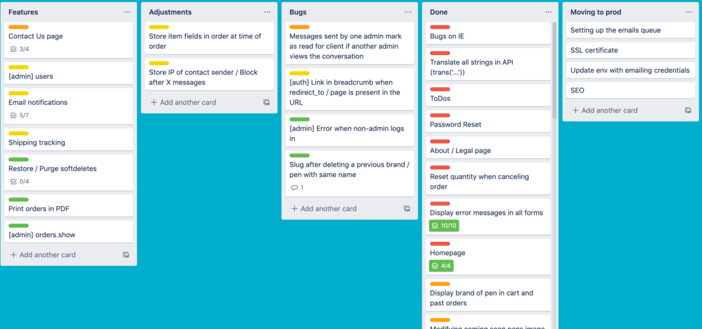 An example Trello board I made for a personal project